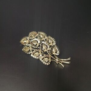 Vintage Coro Jewelcraft Leaf Bouquet Brooch Champagne Tone Mid-Century 50s 60s